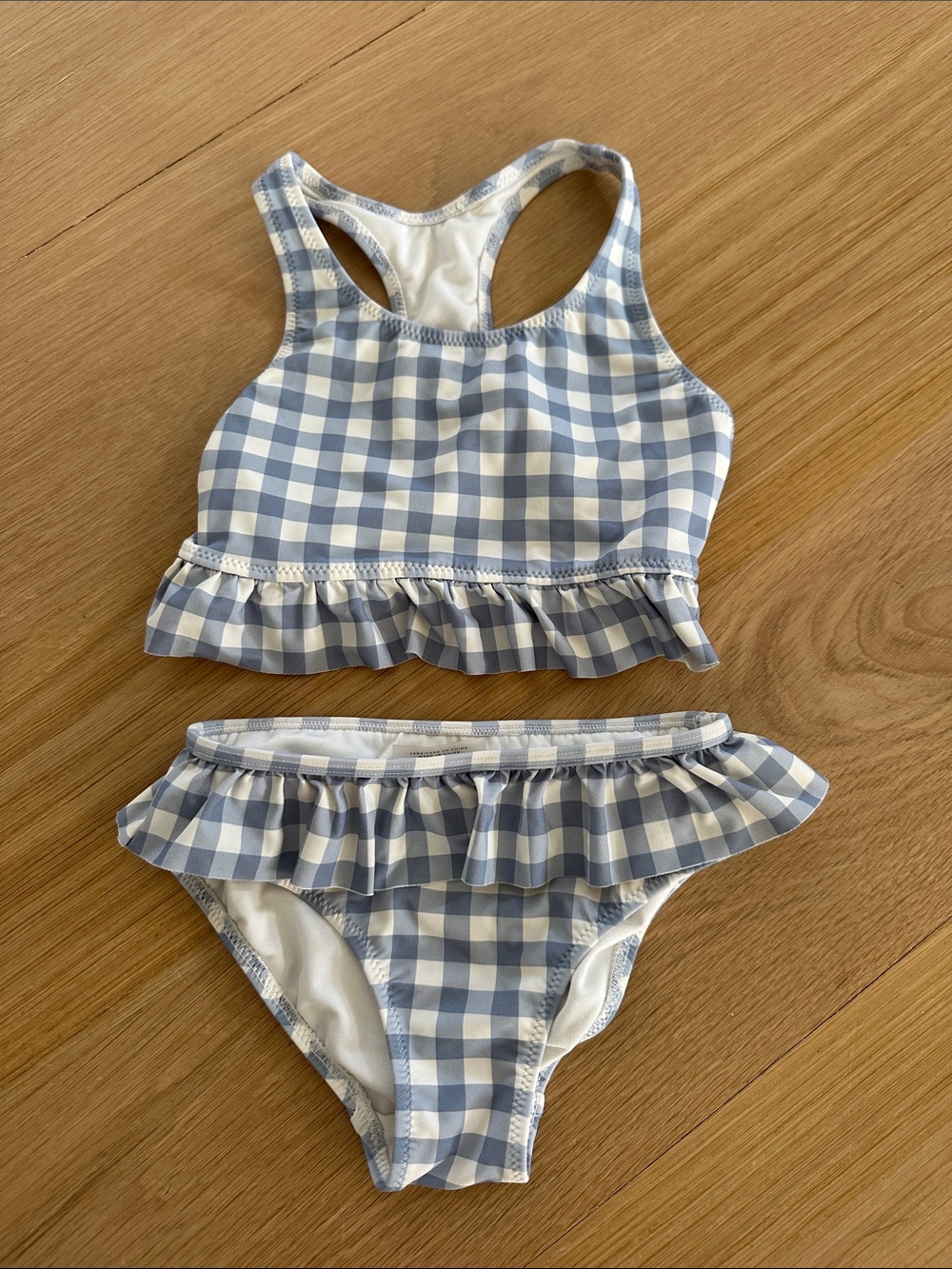 Girls' Blue Gingham Ruffle Bikini Set - Kids Swim